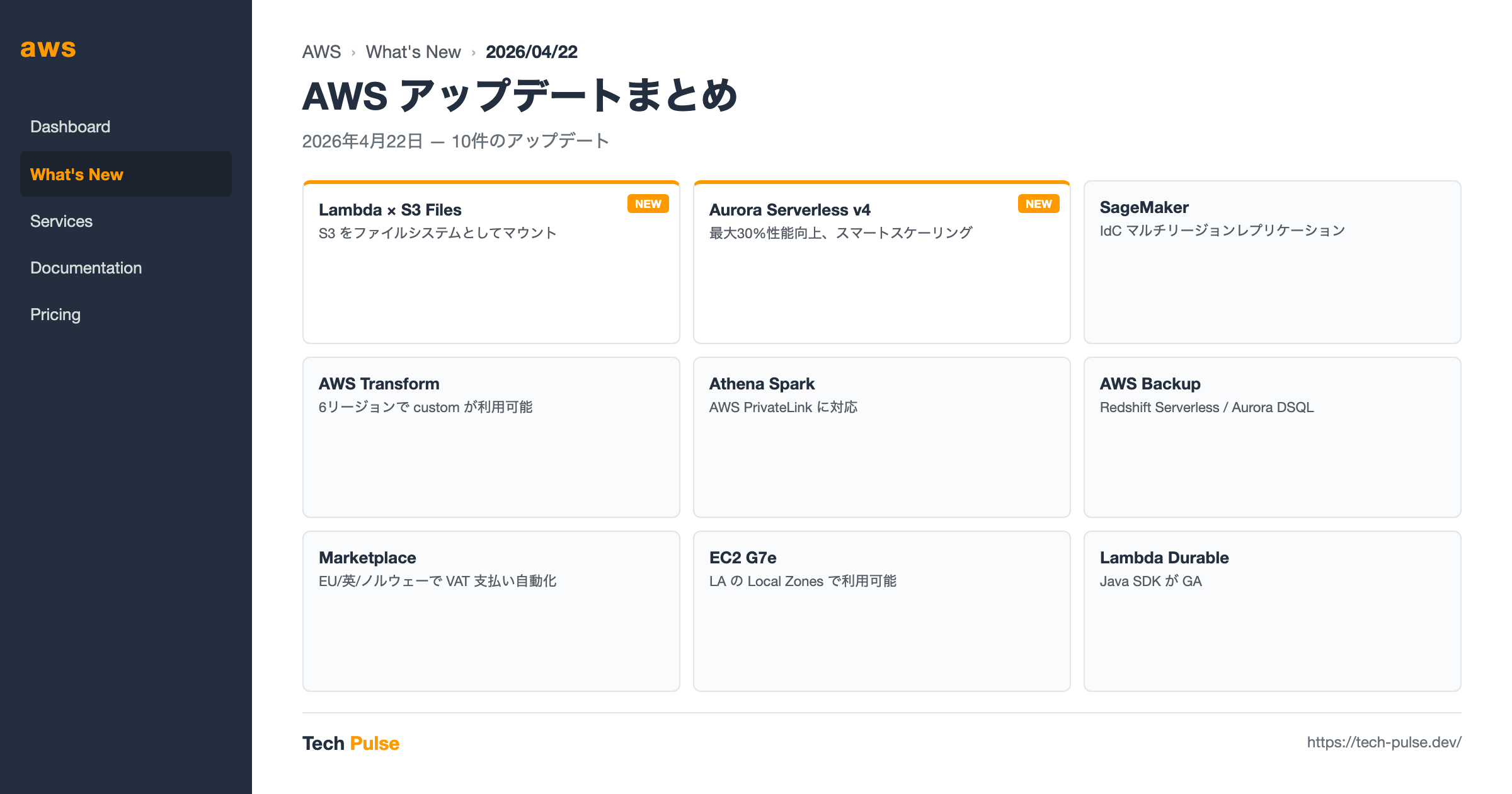 AWS アップデート 2026/04/22 ヘッダー
